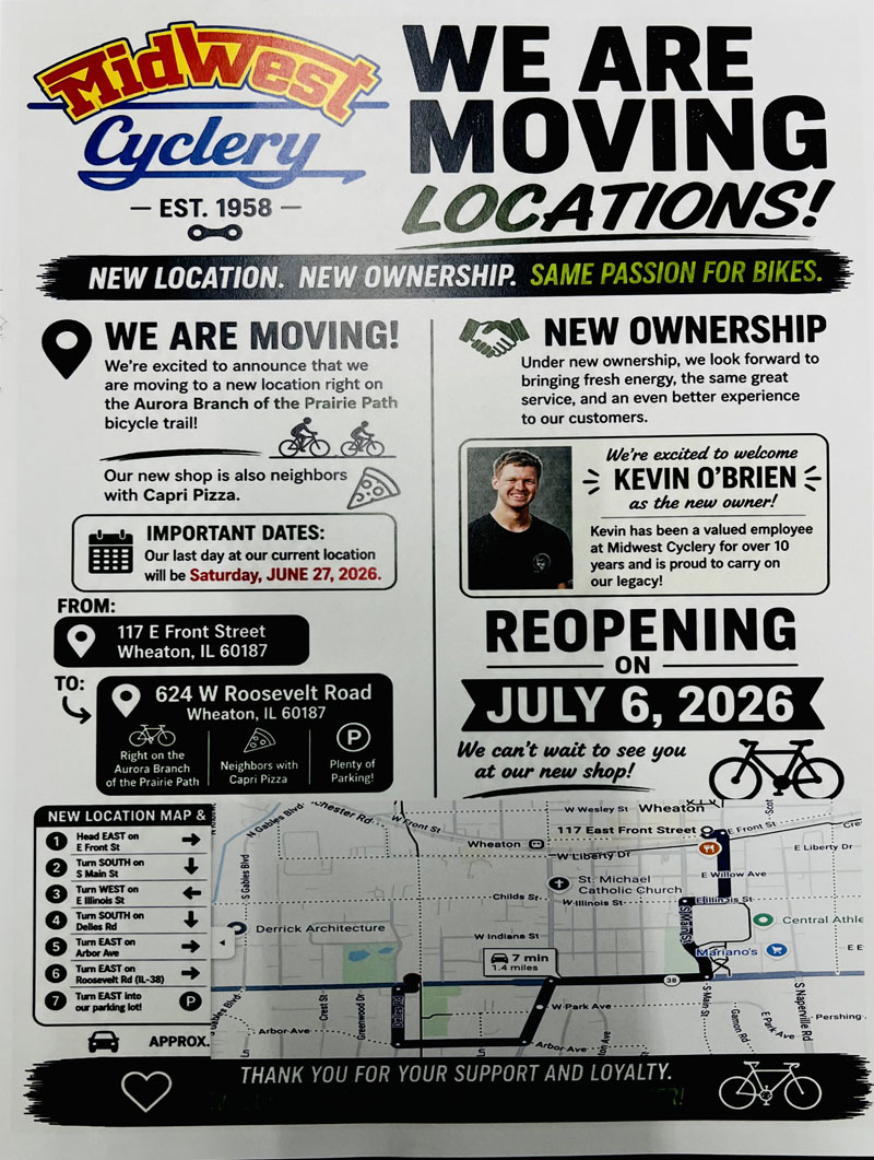 We Are Moving Locations July 6th 2026 to 624 W Roosevelt Road Wheaton